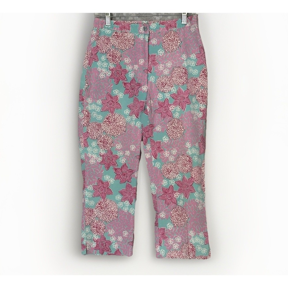Vintage Lilly Pulitzer Capri Pants Womens 2 Stretch Pink Floral Resortwear